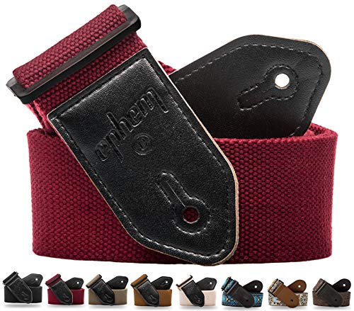 ephem - Gitarrengurt für E-Gitarre, Westerngitarre & Akustikgitarre - Klassischer Gurt mit Mikrofaser-Leder Endmaterial (ROT, 90-160cm) - Guitar strap + E-BOOK