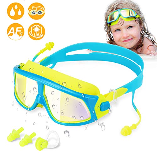 WOTEK Kinder Schwimmbrillen Schwimmbrille für Kinder Taucherbrille Swimming Goggles Kein Leck-Mit UV-Schutz und Anti-Beschlag-Beschichtung Linse 2xOhrstöpsel,1x Nasenclips Geschenk für Mädchen Jungen