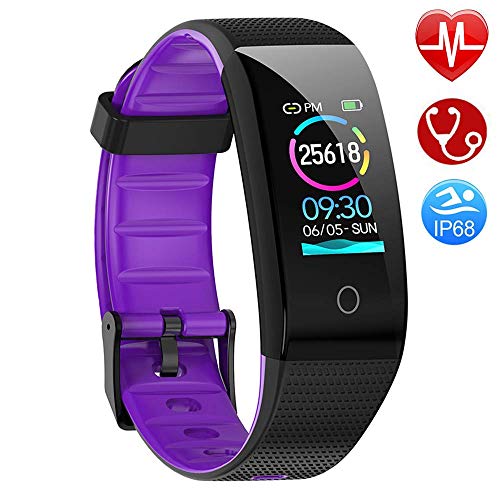 AMOYEE Fitness Armband mit Pulsmesser, Blutdruckmessung Fitness Uhr Wasserdicht IP68 Fitness Tracker mit Pulsuhren Aktivitätstracker Schlafmonitor Schrittzähler Kalorienzähler (Lila)