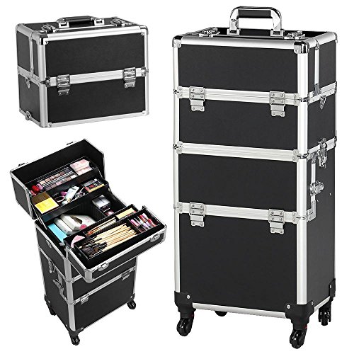 Yaheetech Kosmetikkoffer Friseurkoffer Pilotenkoffer schminkkoffer Beautycase 60 L - 4 Räder - schwarz, Aluminium