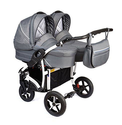 Dorjan Danny Sport Twin Zwillingskinderwagen Geschwisterwagen Duett Duo Buggy Kinderwagen System + Wickeltasche + Regenschutz + Insektenschutz + Adapter
