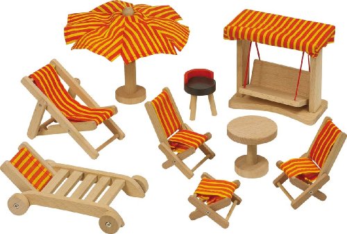 Goki 51913 - Gartenmöbel, 9-teilig, Puppenhausmöbel