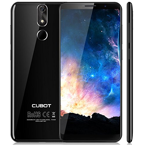 Cubot Power (2018) Android 8.1 4G-LTE Dual Sim Smartphone ohne Vertrag, 5.99 Zoll (18:9) IPS FHD+ Touch Display mit 6000 mAh Akku, 6GB Ram+128GB interner Speicher, 20MP Hauptkamera / 13MP Frontkamera, Octa-Core Prozessor, 2.5GHz 64-bit MT6763T, 0.1s Fingerprint Sensor, Benachrichtigungs-LED (Blau), 2.5D gebogener Bildschirm, nutzbares GPS, Schwarz