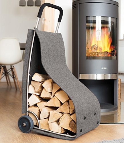 Feuerholzkorb mit Rädern Kaminholz-Wagen fahrbar Brennholz-Ständer Filz grau