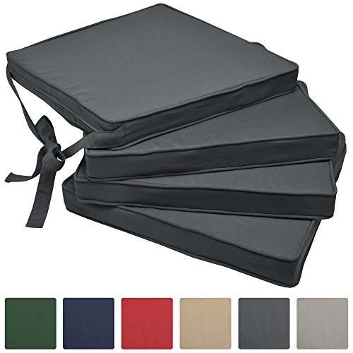 Beautissu Loft SK Stuhlkissen 4er Set - Bequemes Sitzkissen für Stühle 45x40x5 cm - Mit Schleife - Graphitgrau