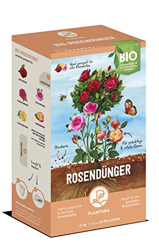 Plantura Bio Rosendünger mit 3 Monaten Langzeitwirkung für den Garten und Balkon-Pflanzen, für eine prächtige Blüte, gut für den Boden, unbedenklich für Haus- & Gartentiere, 1,5 kg