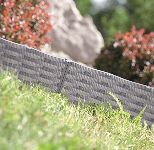 Rasenkante Gartenpalisade Beeteinfassung Beetumrandung 3,9m Rattan-Optik 3 Farben (Grau)