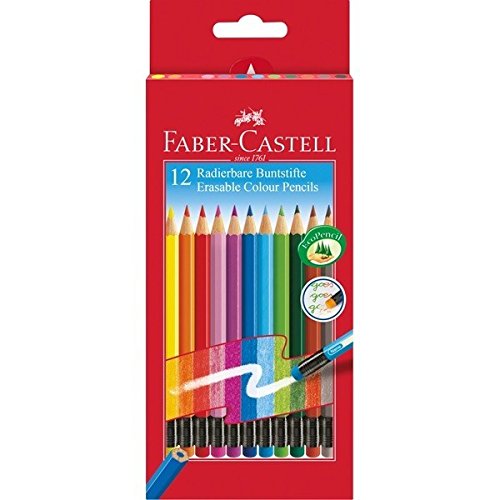 Faber-Castell 116612 Radierbare Buntstifte mit Gummitip, 12er Kartonetui