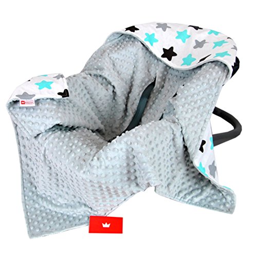 BabyLux Baby EINSCHLAGDECKE 90x90 cm Babyschale Kinderwagen Buggy Minky Decke (8. Grau + Sterne)