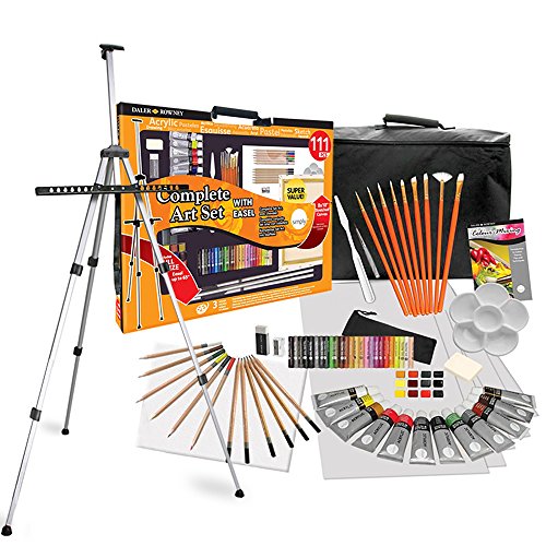 Daler Rowney - 111 tlg. komplett Malset & Zeichenset XXL mit Feld-Staffelei, Farben, Zeichenstifte, Leinwand