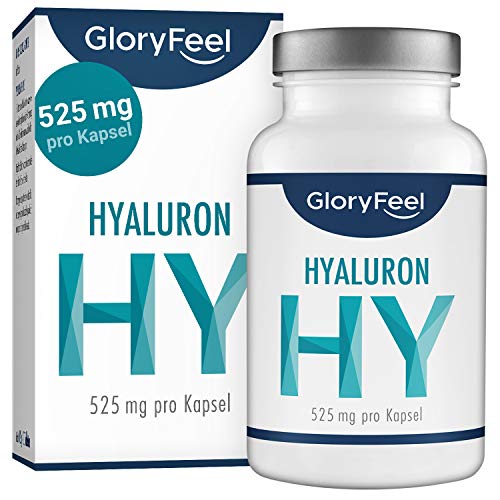 GloryFeel Hyaluronsäure Kapseln 525mg Hochdosiert - 90 vegane Kapseln mit 500-700 kDa im 3 Monatsvorrat - 525mg reine Hyaluronsäure pro Kapsel - Laborgeprüfte Herstellung in Deutschland