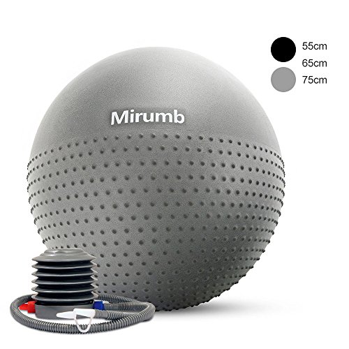 Gymnastikball, Mirumb Yoga ball Fitnessball mit Pumpa für Yoga, Pilates, Balance Stuhl, Fitness, Stabilitäts, Schwangerschaftsübungen Sitzball Pezziball - Anti-Burst Qualität (Grau, 65 cm)