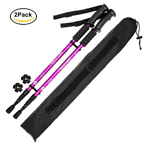 AUTOPkio Trekking Pole Mit Tragetasche, Nordic Walking Stöcke Paar Wanderer Wanderstange Walking Pole 6061 Aluminiumlegierung Klappstab Ultralight zusammenklappbar, Anti-Schock mit EVA Schaum Griff (Lila)