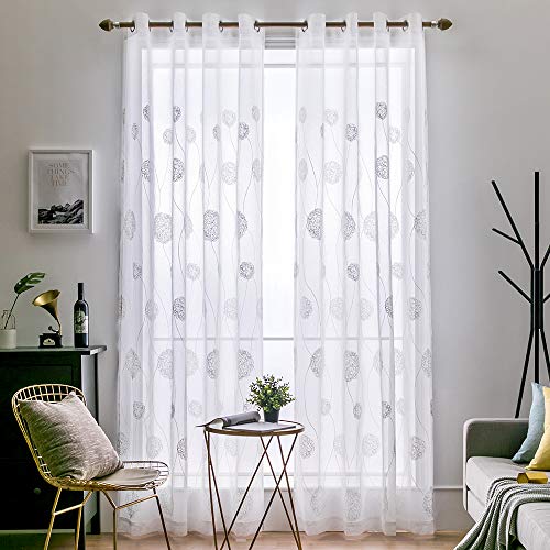 MIULEE Vorhang Sheer Voile Blumen Stickerei Vorhänge mit Ösen transparent Gardine 2 Stücke Ösenvorhang Gaze paarig schals Fensterschal für Wohnzimmer Schlafzimmer 225 cm x 140 cm(H x B) 2er-Set