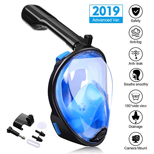 OUTERDO Tauchmaske Vollgesichtsmske,180 Grad Blickfeld und Kamerahaltung Unfaltbare Schnorchelmaske Vollmaske,Müheloses Atmen,Anti-Fog Anti-Leck,für Erwachsenen L/XL
