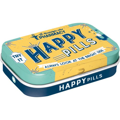 Nostalgic-Art 81330 Nostalgic Pharmacy - Happy Pills | Pillen-Dose | Bonbon-Box | Metall | mit Pfefferminz-Dragees