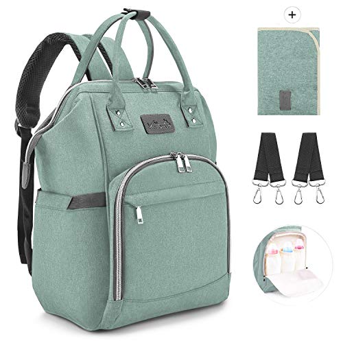 Viedouce Baby Wickelrucksack Wickeltasche Babytasche,Wasserdicht Oxford Große Kapazität für ausgehen,Multifunktional zum Rucksack mit 1 Stück Wickelauflage und 2 Kinderwagengurten (Cyan)