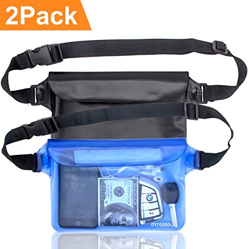 arteesol Wasserdichte Tasche Gürteltasche Strandtasche mit verstellbarem Hüftgurt Wasserdichte Beutel Bauchtasche Handyhülle Schutzhülle Strandtasche für Wassersport Strandschwimmen Bootfahren[2 Pack]