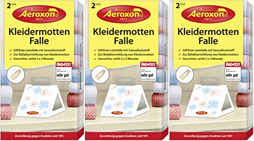 AEROXON Kleidermottenfalle - Dreierpack = 6 Stück