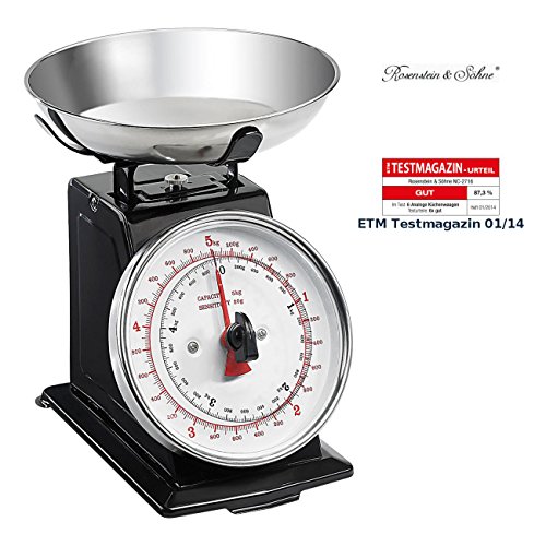 Rosenstein & Söhne Retro Waage: Analoge Metall Retro-Küchenwaage bis 5 kg mit Tara-Funktion (Haushaltswaage)