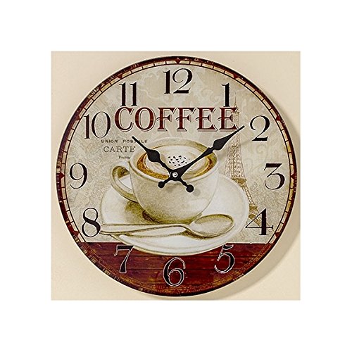 Nostalgische Wanduhr aus Glas, rund, Coffee , Kaffeetasse 34x34 cm