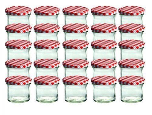 25er Set Sturzglas 125 ml Marmeladenglas Einmachglas Einweckglas To 66 rot karrierter Deckel