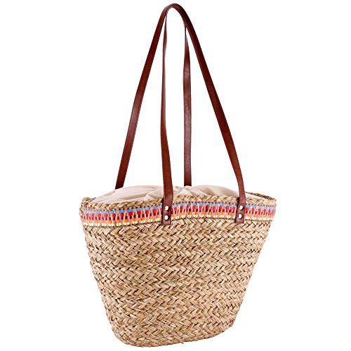 Korbtasche Strandtasche Ibizatasche Tasche Hippietasche Basic 'Ibiza' inkl. Handtaschenlicht (blau)