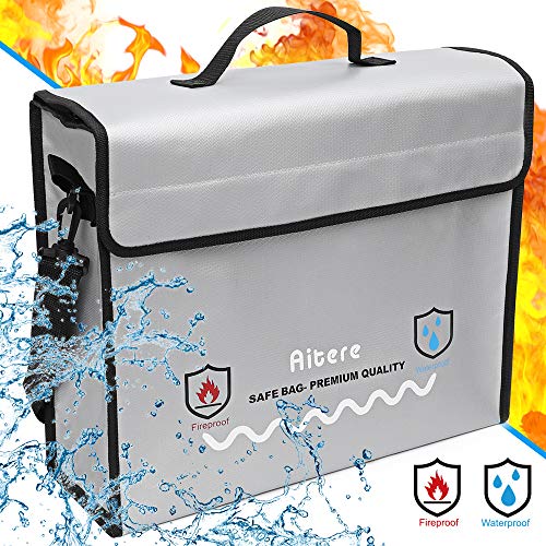 Aitere Feuerfeste Dokumententasche 39 x 13 x 31cm Feuersichere Wasserdichte Tasche Hülle Beutel Behälter für A4 Dokumente Passport Bankdatei Geld Wertsachen | aus Hochwertigem Silikon Fiberglas