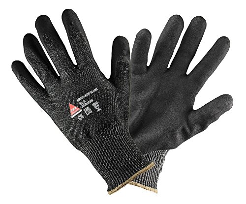 GENUA Grip schnittsichere Arbeitshandschuhe mit Nitrilbeschichtet. Montagehandschuh Schnittschutzlevel: 5, Sicherheitshandschuhe Schwarz, schnittfest, waschbar - Größe: 7