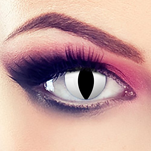 Taffstyle Farbige Linsen crazy Fun Halloween Karneval Kostüm Kontaktlinsen Motivlinsen 3 Monatslinsen ohne Stärke Weiß Katze - White Cat