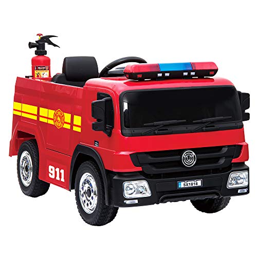 crooza NEUHEIT - Feuerwehr Kinderauto Feuerwehrauto Firetruck Kinderfahrzeug Kinder Elektroauto inkl. Feuerwehrmann Ausrüstung