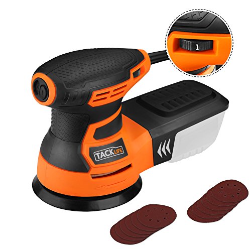 Exzenterschleifer 350W, Tacklife PRS01A 6 Gänge Drehzahlregelung Schleifmaschine, 13000 OPM Motor, Schleifteller Ø 125mm, Klett-Schleifpapier, 12 St. Schleifpapiere (80/180 Körnung), Staubfangsack, DIY