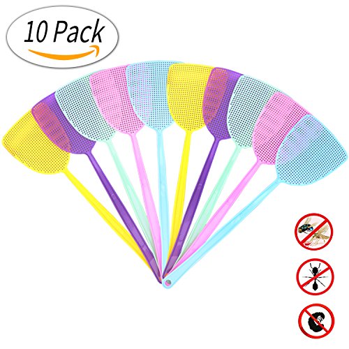 Blooven Fliegenklatsche 10 Stück, Pest Control, mit Integriertem Mückenschaber Fliegenschutz Mückenschutz für Fliegen, Mücken und Insekten, Farblich Sortiert (Fünf Farben)