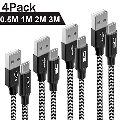 USB Typ C Kabel，QGhappy [4Pack 0.5m 1m 2m 3m] Nylon 3A  Fast Charge Sync schnellladekabel USB C ladeKabel für Samsung Galaxy S10/S9/S8, Huawei P30/P20, Google Pixel, Sony Xperia XZ, OnePlus 6T