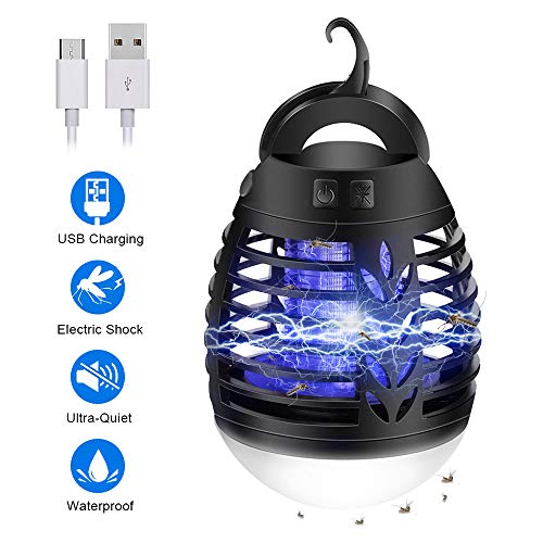 mixigoo Insektenvernichter, Elektrischer UV Mückenlampe 2-In-1 IP66 wasserdichte Mückenkiller Campinglampe USB Wiederaufladbar Tragbare Insektenlampe LED Laterne für Innen-und Außeneinsatz