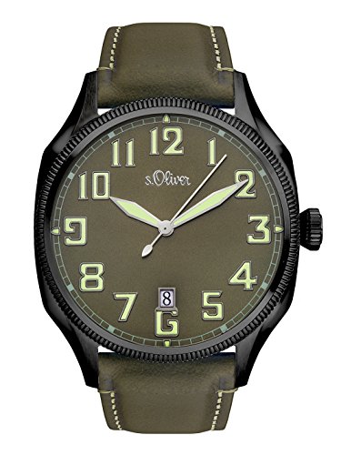 s.Oliver Time Herren Datum klassisch Quarz Uhr mit Leder Armband SO-3344-LQ