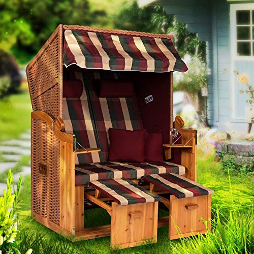 Möbelcreative Strandkorb Ostsee XXL Volllieger 2 Sitzer - 120 cm breit - Burgund rot grün inklusive Schutzhülle, ideal für Garten und Terrasse