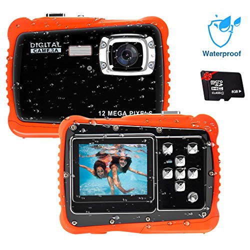 Unterwasser Kamera für Kinder,12MP HD Wasserdichte Digitalkamera,Mini Action Camcorder Kinderkamera,2.0 Zoll LCD Bildschirm Anzeige/4X Digitaler Zoom/5MP CMOS-Sensor mit 8GB Speicherkarte & Batterien