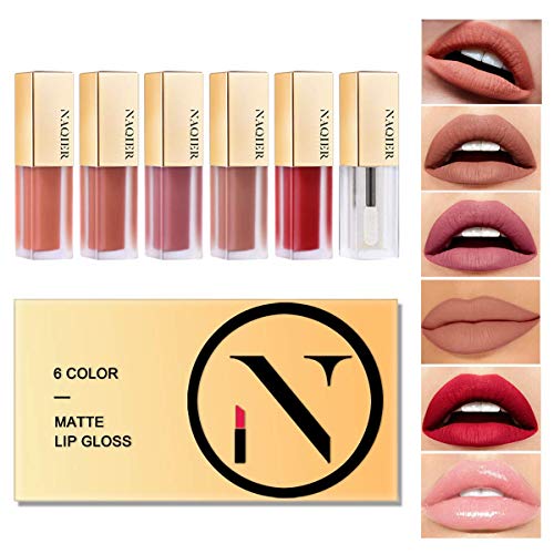 NAQIER Lipglosse Set Matt, Set bestehend aus 6 Flüssigkeit Lippenstiften, Nude Lipgloss, Wasserdicht