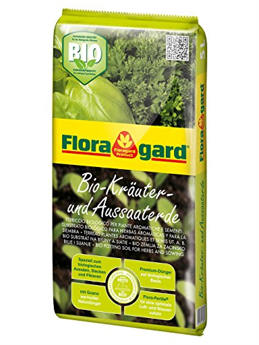 Floragard Bio Kräuter- und Aussaaterde 5 L • torfreduzierte Bio-Spezialerde • zum Aussäen, Stecken und Pikieren • für alle Kräuterarten • mit Perlite und Kompost