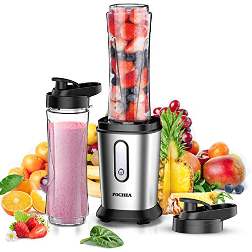 FOCHEA Mixer Smoothie Maker, 500W Mini Standmixer, Smoothie Mixer, Multifunktion Smoothiemaker mit Tritan 2 * 600ml Travel Sportflaschen BPA-Free für Shakes und Smoothies