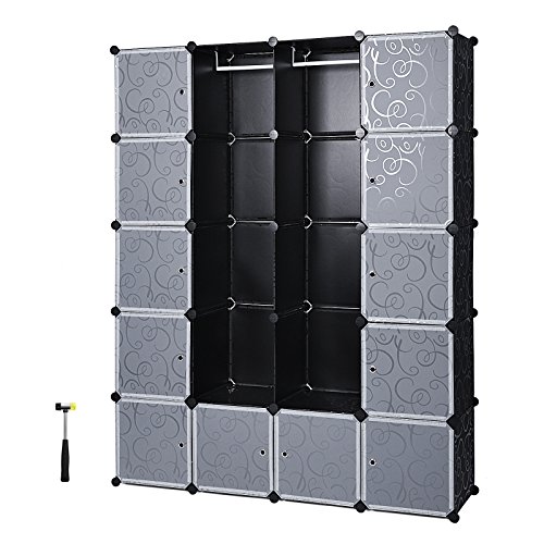 Songmics LPC30H Kleiderschrank Garderobenschrank Steckregalsystem mit 2 Kleiderstange, Plastik, schwarz, 143 x 178 x 36 cm