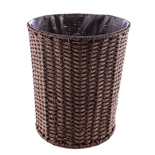 Foxom Mülleimer, Groß Stroh Rattan Küche Büro Wohnzimmer Papierkorb, 25×25×28CM (Kaffee)