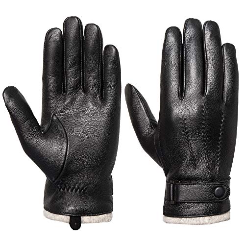 Acdyion Herren Winter Lederhandschuhe Touchscreen geeignet Wollfutter Handschuhe aus Echtleder (M)