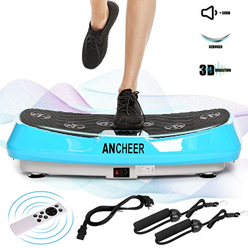 Ancheer Profi Vibrationsplatte mit 2 Leistungsstarke Motoren, 3D Vibrationsgeräte Fitness, einmaligen Curved Design, Color Touch Display, inkl. Trainingsbänder, Fernbedienung