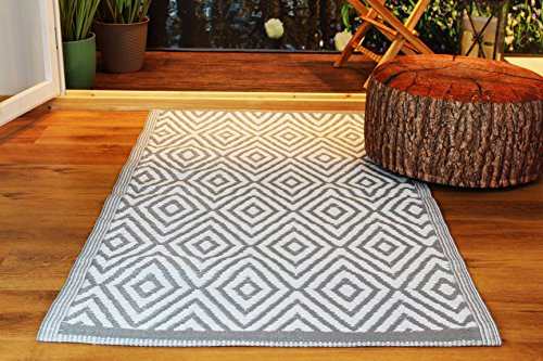Kamaca Outdoor Teppich Raute für Terrasse Balkon Camping Garten - 90 x 150 cm - pflegeleicht robust witterungsbeständig - auch fürs Badezimmer und alle Nassräume geeignet (Grau)