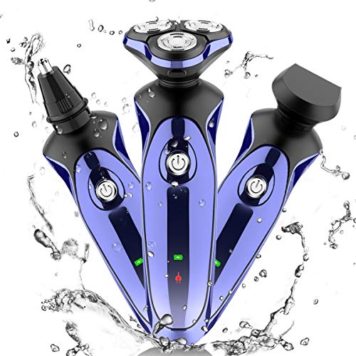Rasierer Herren Elektrisch, Romanda Rasierer Elektrorasierer Trockenrasierer Rasierapparat IPX7 Wasserdicht Rotationsrasierer für Herren Männer mit 3 in 1, LED Anzeige