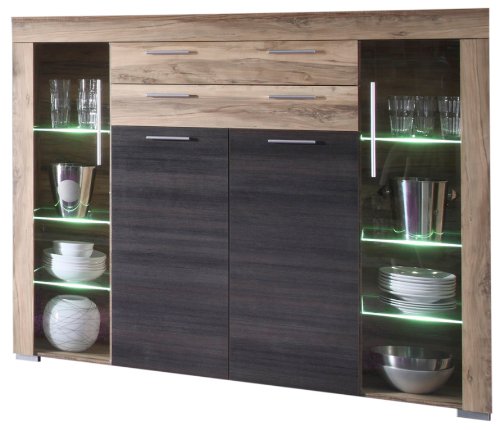 Trendteam smart living Wohnzimmer Schrank Wohnzimmerschrank Boom, 160 x 137 x 40 cm in Nussbaum Satin (Nb.) mit LED Beleuchtung in Warm Weiß