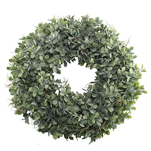 HUAESIN Türkranz Ganzjährig Buchsbaum Kranz Künstlicher Buchskranz Grün Ddekokranz Frühling Kränze Weihnachtskranz für Tür Outdoor Weihnachts Ostern Kamin Ganzjährig Deko 18.5 Zoll