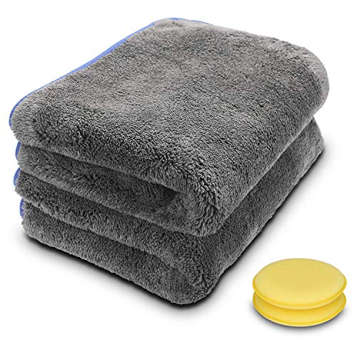 AUTSCA Poliertuch Mikrofasertücher zur professionellen Autopflege 1200 GSM extrem saugstark/lackschonend - Poliertücher zur Reinigung von Auto & Motorrad(40X60cm) (Blau)